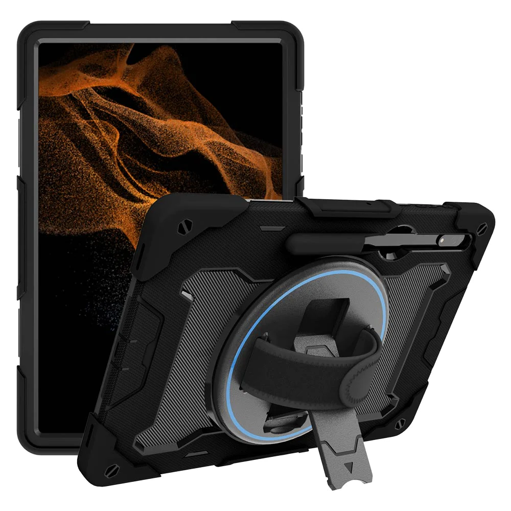 nbn-ss-x900-samsung-galaxy-tab-s8-ultra-sm-x900-x906-ultra-3-layers-shockproof-rugged-case-with-hand-strap-and-kick-stand